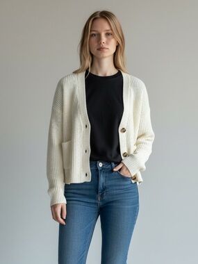 2/$30 Blue Rain by Francesca’s Cream Cropped Cardigan Sweater